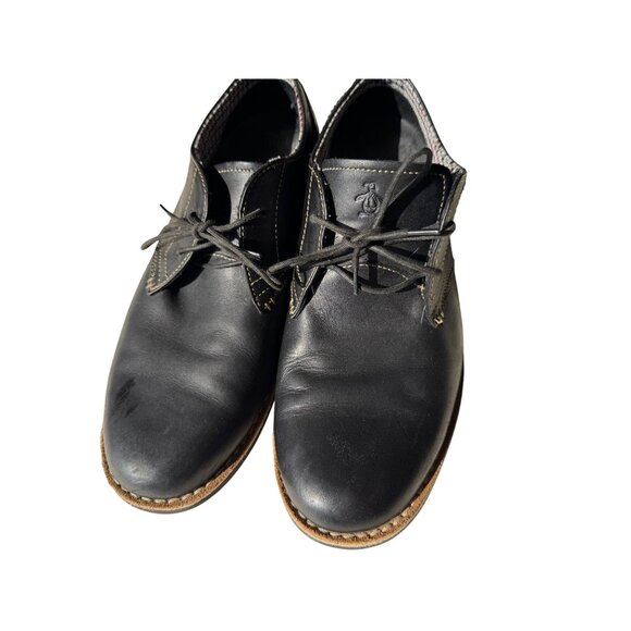 Original Penguin Other - Original Penguin Mens Black Leather Oxford Shoes W/ Plaid Lining & Stitch Detail